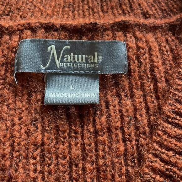 Natural Reflections v-neck sweater - longer length, rust color, size large - Picture 3 of 4
